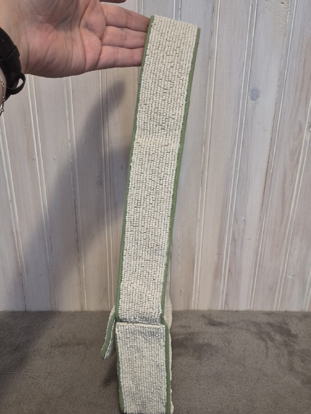 Beaded Vegetable Embroidery Shoulder Bag in Cream and Green - Picture 3 of 5